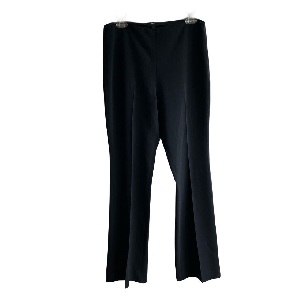 Theory Crepe Flare Leg Pants Size 8 Black Office Business Academia Work Preppy - Picture 3 of 11